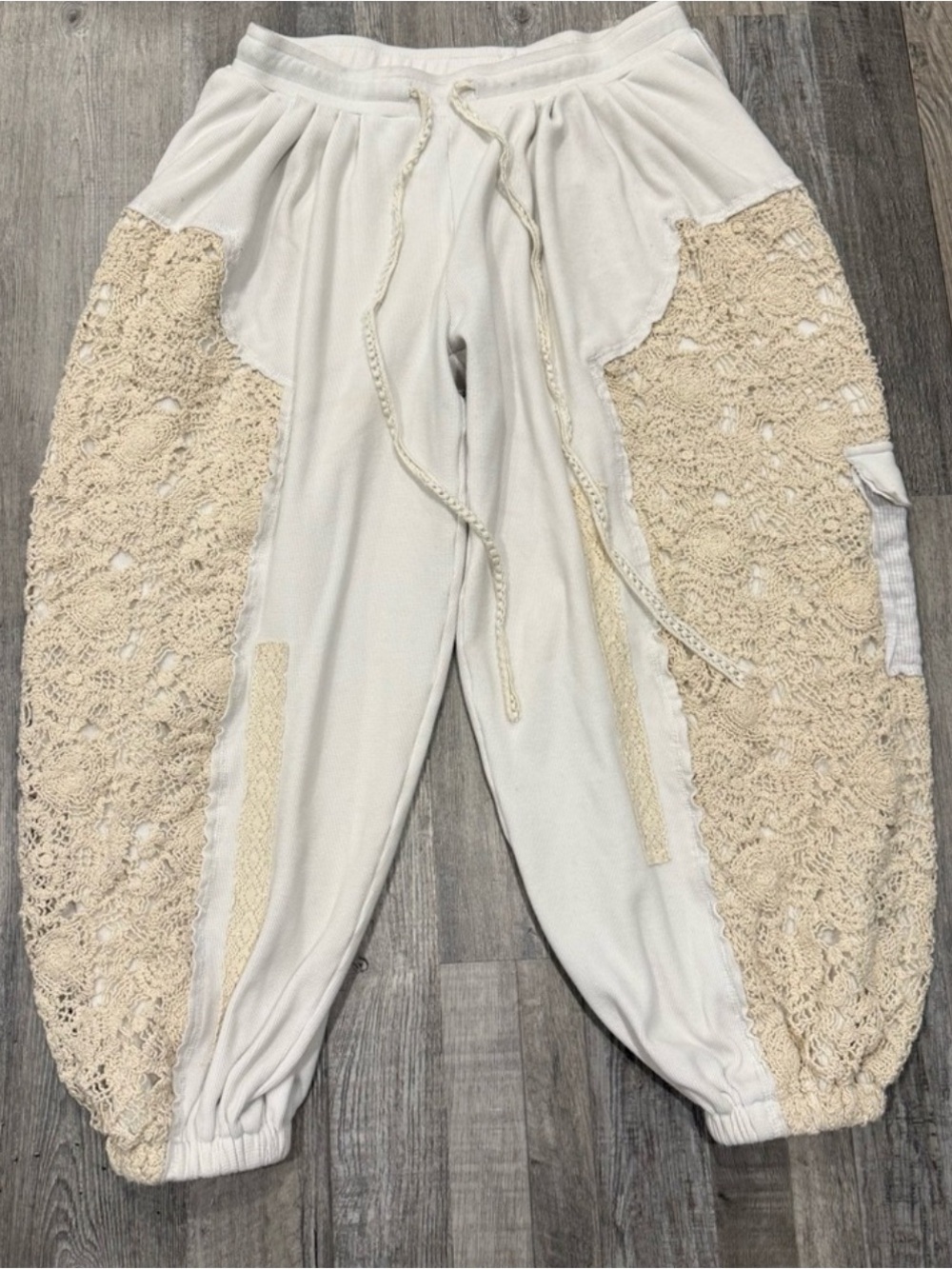 POL Cream Crochet Panel Track Pants